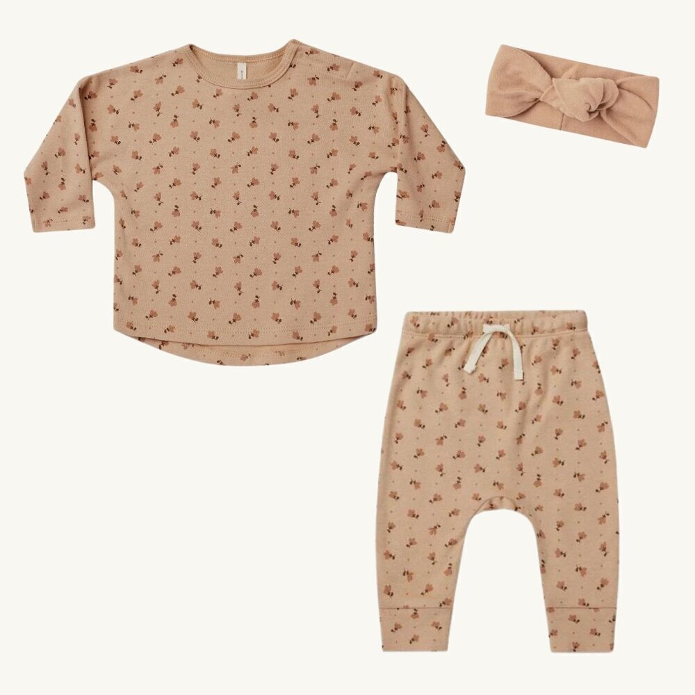 NWT - Quincy Mae apricot floral set, ORGANIC​​​​​